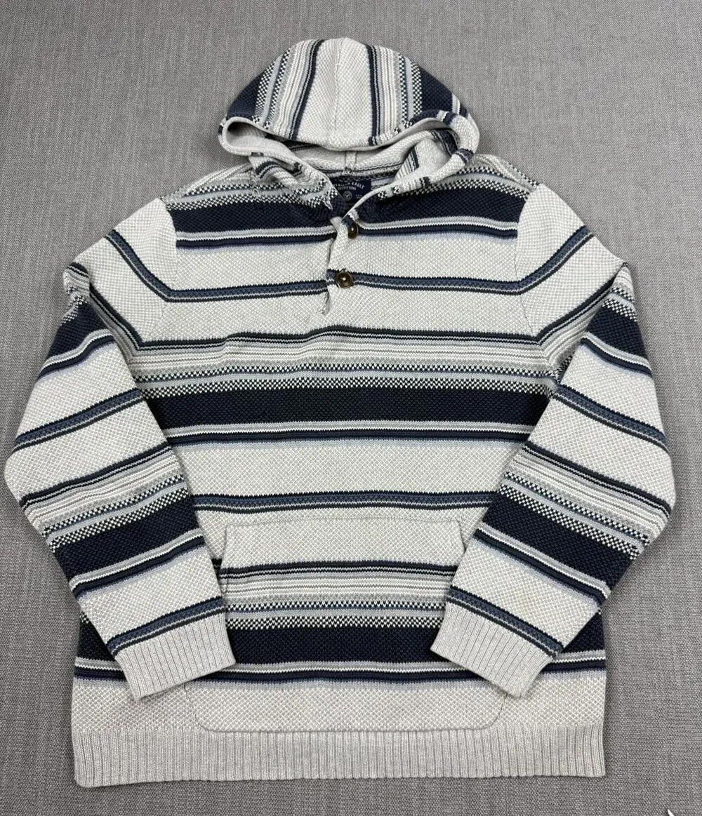 American Eagle Outfitters Baja Hoodie Sweater Men’s Large Blue Gray Striped